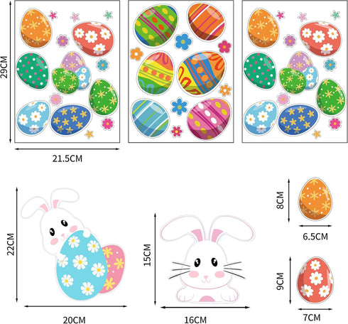 CCINEE Cute Easter Window Cling Stickers, Bunny Easter Eggs Decals for Home Decoration (12 Sheets)