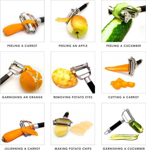 Deiss PRO Dual Julienne Peeler & Vegetable Peeler - Non-slip Handle, Y Peeler for Veggie Noodles