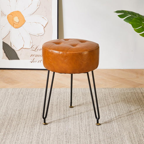 LG-31J IBUYKE Faux Leather Round Footrest, Makeup Vanity Stool Side Table, PU Dressing Table Seat, Pouf Couch Stool