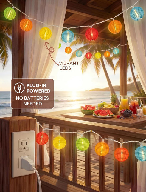 8.5FT 10 Multicolor Lantern String Lights Outdoor, Plug-in Patio String Lights with Mini Hanging Lanterns, Waterproof