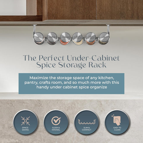 Kirshy Solutions 6 21 Under Cabinet Spice Rack With Glass Spice Jars & Labels Stainless Steel Spice Storage Rack