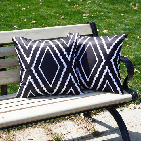 HOMFREEST Black and White Waterproof Outdoor Pillow Covers - 18x18 Geometric Boho Pillows Set of 2