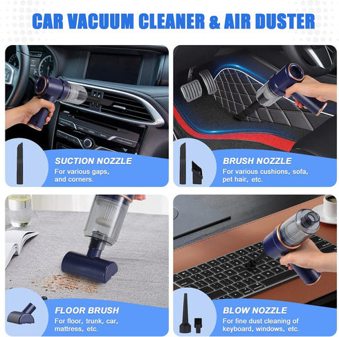 Car Vacuum Cleaner Cordless, Handheld Vacuum Cordless, 9000PA Suction 120W High Power Portable Vacuum Cleaner with Multi-nozzles and LED Light for Car/Home/Office (Blue) by AOLWEEC
