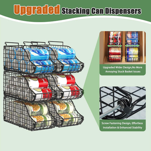 Sonyabecca 4-Pack Stackable Canned Food Organizer with Handles for Kitchen, Soda Can Organizer for Pantry Shelves, Wire