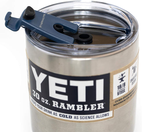 Spill Proof Tumbler Lid with Angled Stainless Steel Straw + Silicone Tip + Cleaning Brush for Yeti Rambler or Ozark