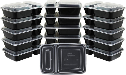 SimpleHouseware 16 Pack - 2 Compartment Food Grade Meal Prep Storage Container Boxes (28 ounces)
