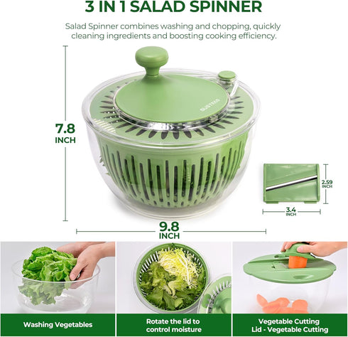 5 4.25Qt SUSTEAS Salad Spinner Large, Vegetables Wash Bowl, Fruits & Herb Lettuce Dryer with Blade Slicer Egg Yolk