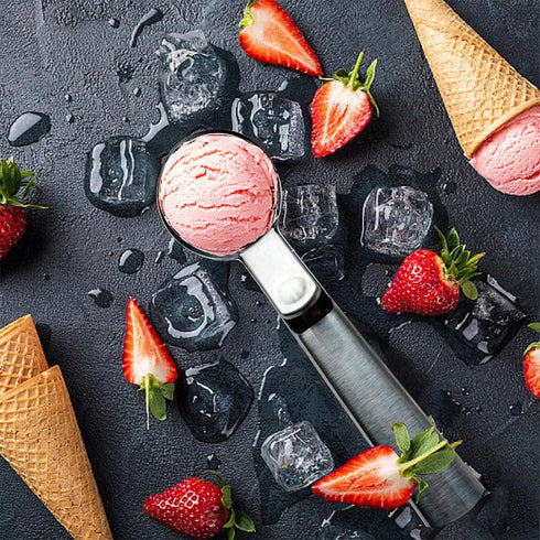 Tuneijue (1p-silver) Premium Ice Cream Scoop, Stainless Steel Ice Scoop with Trigger & Ergonomic Handle - One-Push