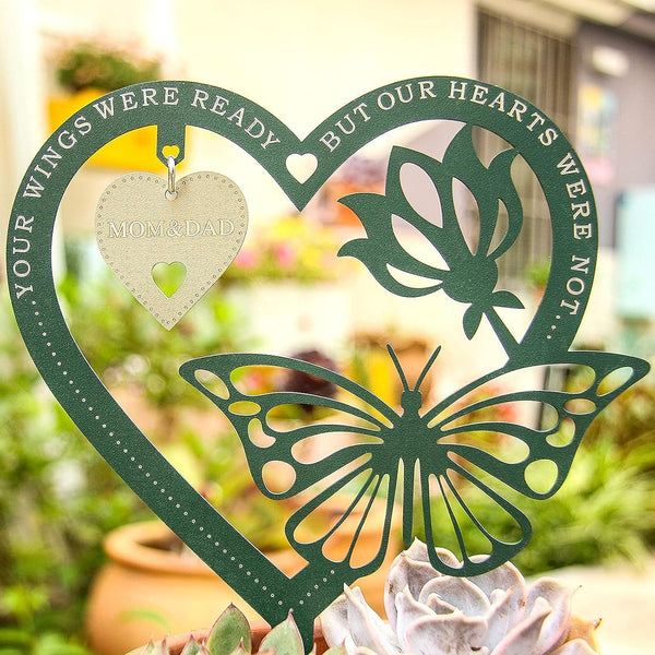 Memorial Decorative Plaque, Heart-Shape Butterfly, Sympathy Gift for Loss of Mother or Father, Metal, 7.9 x 5.9 inches