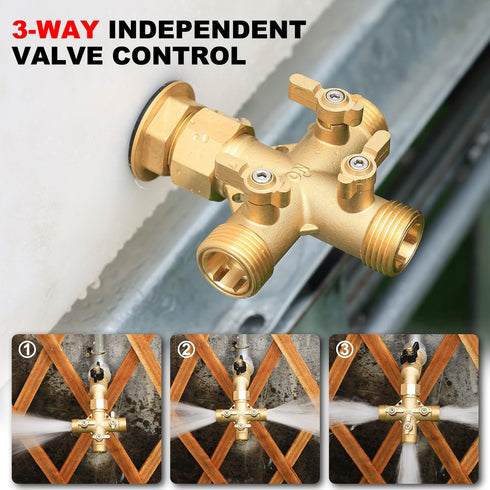 3 3 Garden Hose Splitter High Flow Splitter No Restricted-Flow Connector Heavy Duty Brass Hose Splitter with Shut Off