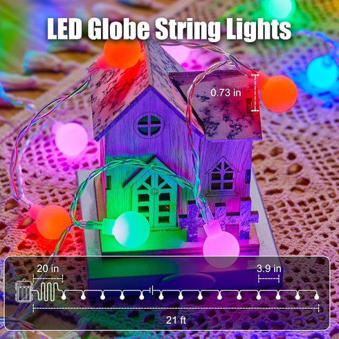 21FT 60LED 20+ Minetom RGB Globe String Lights - Battery Operated with Remote, Color Modes & Timer, Fairy Lights