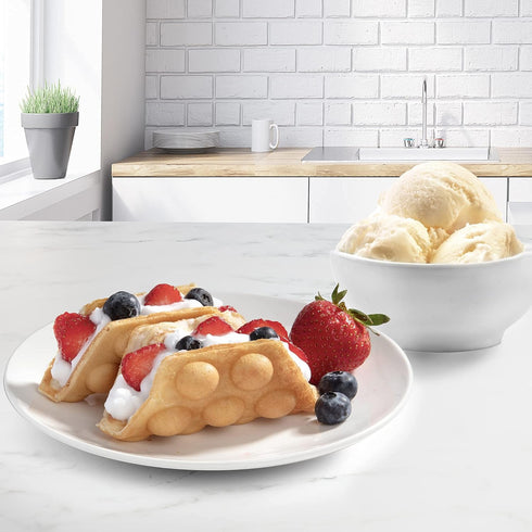 Bubble Mini Waffle Maker - Tiny Hong Kong Egg Style Design, 4" Individual Waffler Iron for Ice Cream Treat Desserts