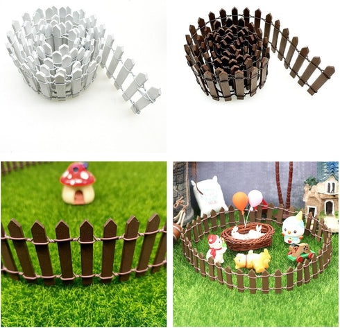 Woohome 35 Inch Miniature Fairy Garden Fence, 4 PCS DIY Wood Picket Fence Ornament for Garden