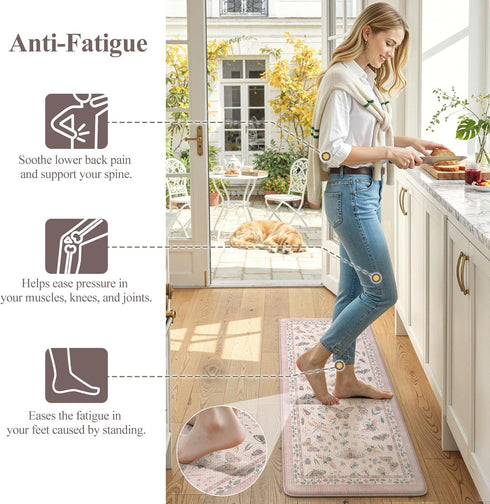 2 Set, LEEVAN Anti Fatigue Mats for Kitchen Floor Non-Slip, Cushioned Kitchen Mats for Floor Piece, Pink Memory Foam