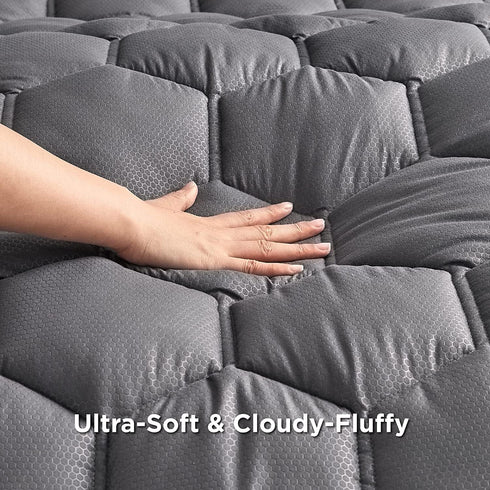 Bedsure King Size Mattress Pad - Soft Cooling Quilted Protector with 8-21" Deep Pocket, Grey