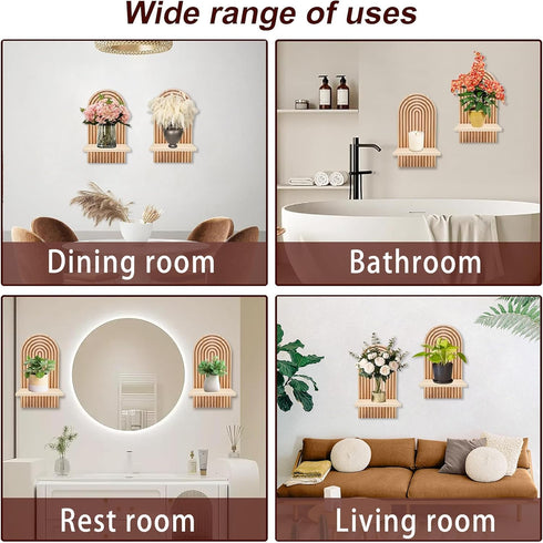 LIYAOLI Set 2-15 8.6 Inch Boho Wall Shelf of x Arched Wooden Hanging Shelves for Living Room & Bedroom - Mid-Century