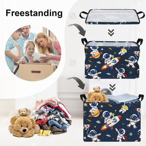 36L Space Rockets Laundry Hamper Cartoon Astronaut Large Storage Basket Planet Collapsible Parents Organizer Boys