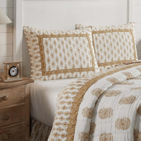 VHC Brands Avani Gold Boho Farmhouse Bedroom Decor - Standard Sham 21x28 for Stylish Home Decor