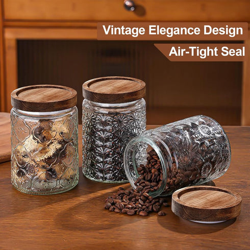 LYXFZQ 34 OZ Counter Vintage Glass Jar with Lid, Airtight Food Storage Canisters with Bamboo for Kitchen Pantry, Ideal