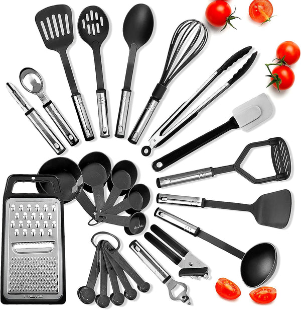 Kitchen Utensils Set - 24 PCS Nylon Cooking Utensils with Stainless Steel Handles - Heat Resistant Non-Stick Tools