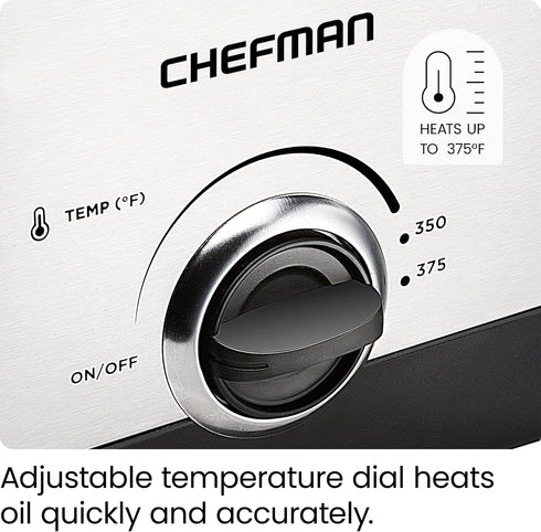 Chefman Fry Guy, Compact Deep Fryer with 1.6-Quart Capacity, Easy-View Window, Adjustable Temp Control, Stainless