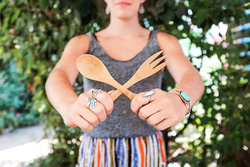 Reusable Bamboo Travel Utensils with rePETe Carrying Case & Carabiner Clip, Eco Friendly (Pack of 2)