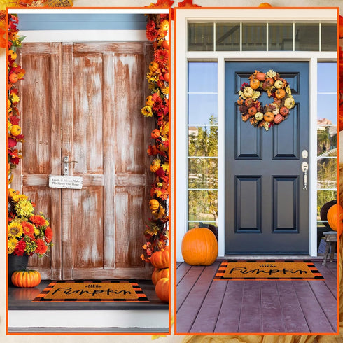 Fabbay 2 Pcs Fall Welcome Doormat, Layered Buffalo Plaid Rug, Pumpkin Rug for Fall
