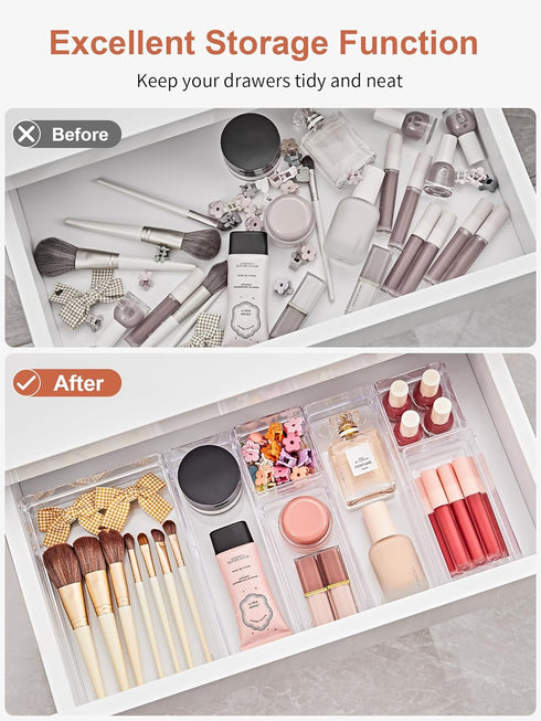 SMARTAKE 37-Piece Drawer Organizer, Non-Slip Silicone Pads, 4-Size Desk Drawer Organizer Trays for Makeup and Office