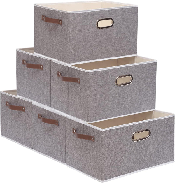 Yawinhe Fabric Storage Baskets, Foldable Closet Organizer, Large Canvas Storage Boxes for Clothes, Grey, 6-Pack