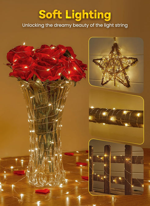 33Ft 100 Minetom Fairy Lights Battery Operated with Remote, LED Waterproof String Lights Indoor Outdoor, Starry Twinkle