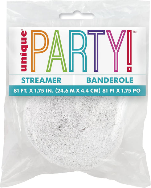 Premium White Crepe Paper Streamer - 81 ft (1 Pc) - Ideal for Events, Weddings, and Birthdays