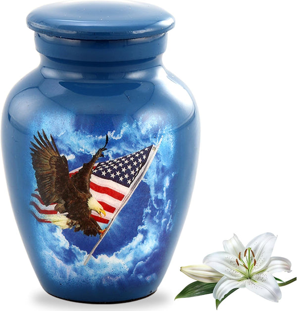 American Glory Keepsake Urn - Mini Urn for Ashes with American Flag and Eagle Design, Includes Premium Case & Velvet Bag