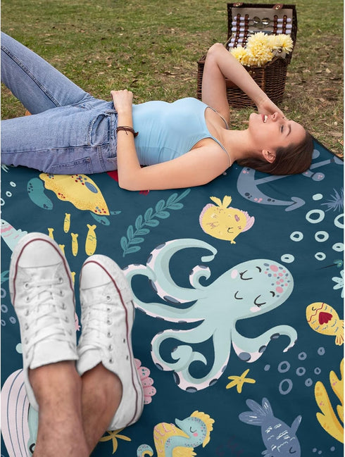 Cozy 6050 Thuswarm Cute Blue Sea Creatures Octopus Whale Flannel Blanket for Autumn Winter Gifts Warm Soft Funny Print