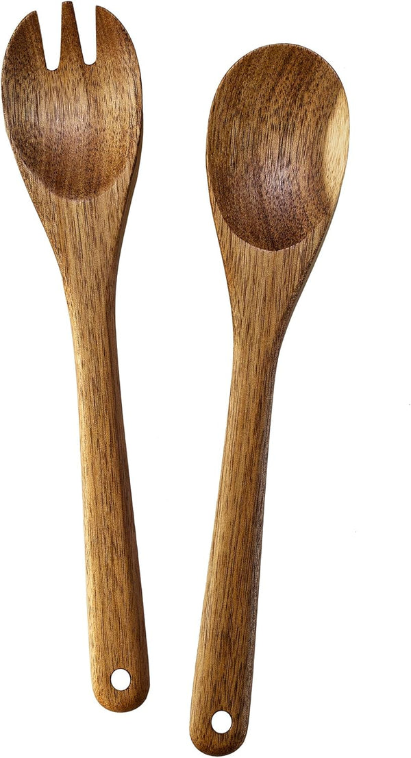 Acacia Wood Salad Serving Set, Spoon and Fork for Serving and Tossing Salad