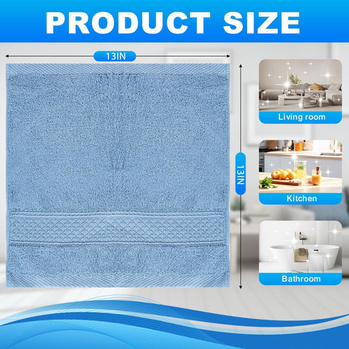 6 Pack 100% 13x13 Inch 6 Cotton Wash Cloth, Highly Absorbent and Soft Feel Fingertip Towels, Machine Washable