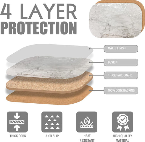 Dainty Home Set of 2 Silver Marble Oval Cork Placemats, 12"x18", Heat Resistant, Non-Slip, Easy Clean for Elegant Dining