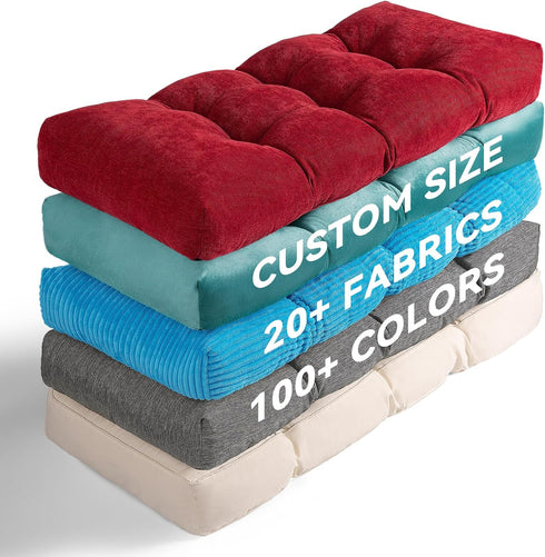 Detiblue Custom Tufted Bench Cushion,Bench Seat Cushions for Indoor/Outdoor Furniture,Customizable Size/Color/Fabric/Non-Slip Methods/Piping,Bay