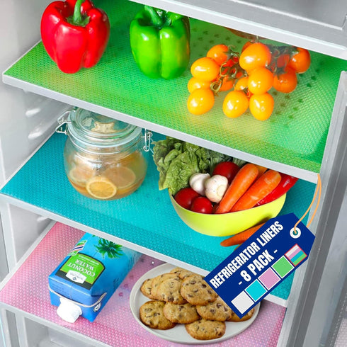 Refrigerator Liners for Shelves (8 Pack) by Linda’s Essentials, Non-Adhesive BPA-Free Mats for Kitchen & Cabinets
