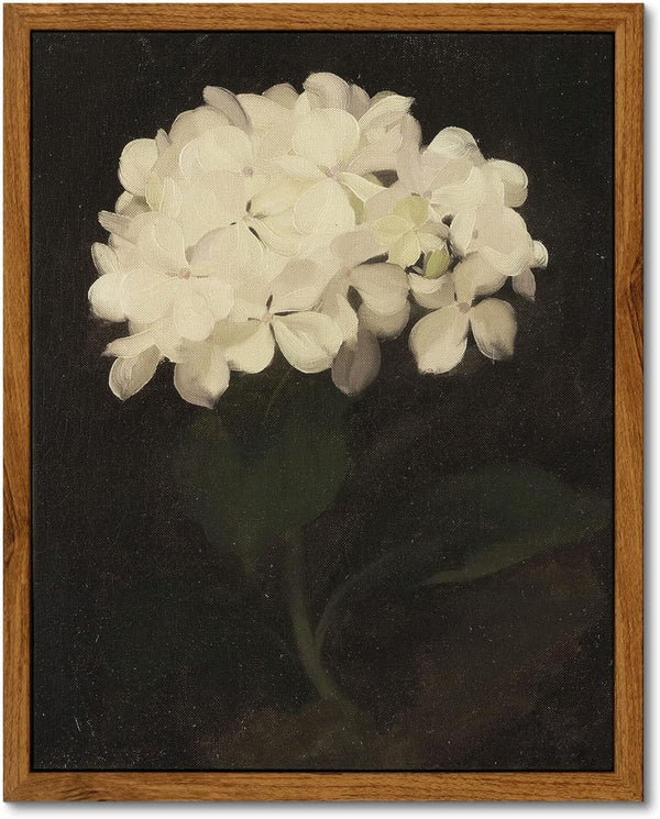 InSimSea Framed Canvas Wall Art, White Hydrangea Oil Painting Prints, Bedroom Bathroom Kitchen Office Decor 8x10 Inch