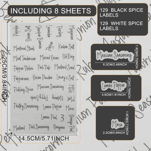 268 Clear Seasoning Jar Labels, Preprinted Kitchen Pantry Organization Labels for Spice Herbs Food Containers Jar Bottle Rack Waterproof Black White Script Sticker Set (4 Black+4 White)