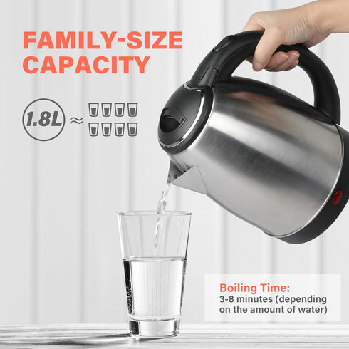 Stainless Steel Electric Tea Kettle, 1.7L Cordless Water Boiler with 360 Degree Rotational Base, 1000W, Silver