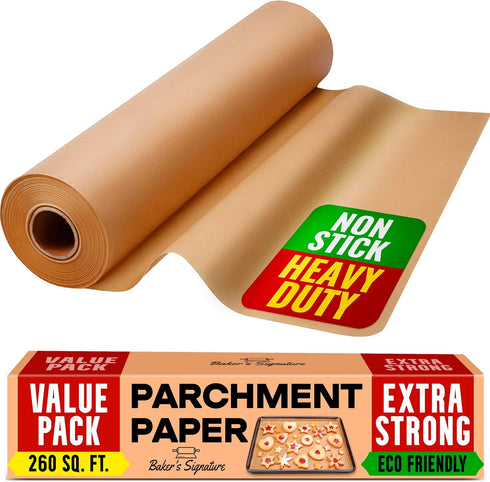 Unbleached Parchment Paper for Baking, 15in x 210ft Roll, Heavy Duty Non-Stick Brown