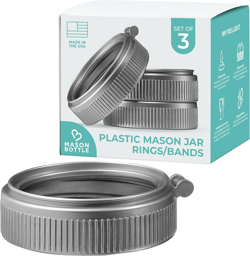 Mason Bottle Plastic Jar Rings | 3-Pack for Regular-Mouth Mason Jars | Reusable, BPA-Free, Made in USA