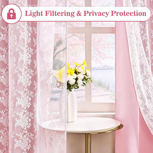 84 Inches Grommet 52" 84" Yinhua Pink Curtains for Girls Room Double Layer Blackout Curtains for Bedroom Long Nursery