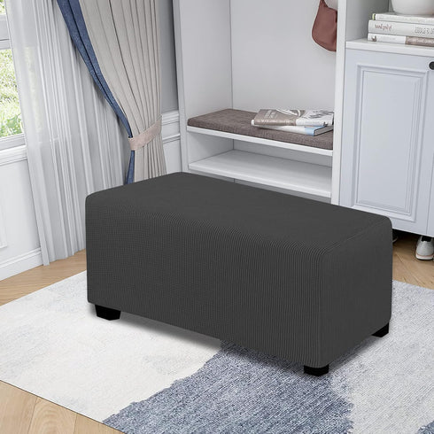 Easy-Going Stretch Ottoman Cover Folding Storage Stool Furniture Protector Soft Rectangle slipcover with Elastic Bottom