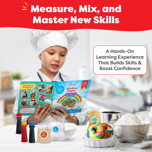 6-12+ Baketivity Rainbow Bagel Kids Baking Kit - Baking Kits for Kids with Premeasured Ingredients, Step-By-Step