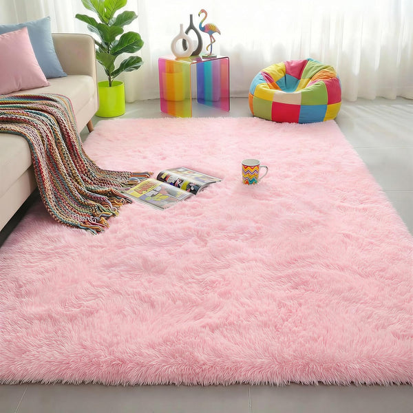 Pink Area Rugs for Bedroom Girls, Living Room Decor, Fluffy Fuzzy Shag