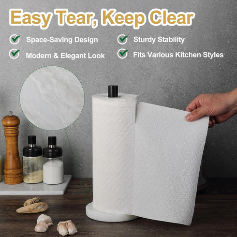 African Genuine Marble Paper Towel Holder, 6" Metal Rod Stand for Kitchen Organization, Fits Standard Size Rolls (Namib