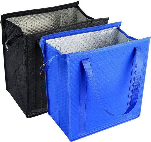 2PCS Refrigerator Grocery Bag, Cooler Bag, Zipper, Black, Blue
