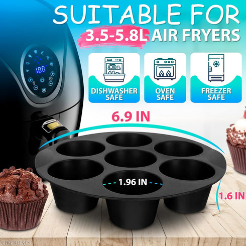 Air Fryer Muffin Pan (7 Cups) - Nonstick Silicone Muffin Pans for Baking & Freezing, Dishwasher Safe